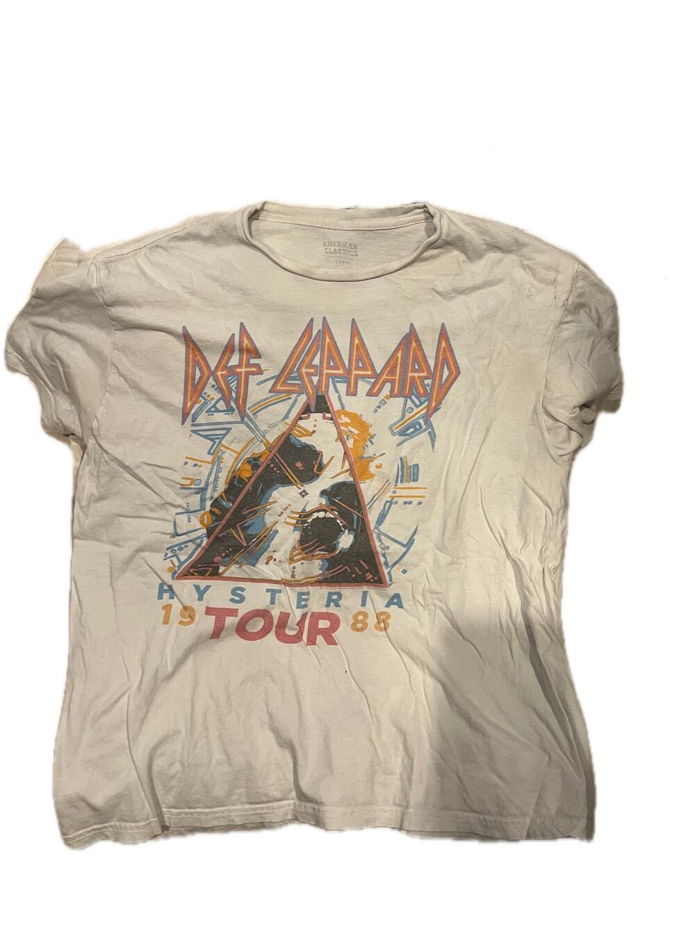 Def Leppard Hysteria 1988 Tour White Mens T-Shirt Large